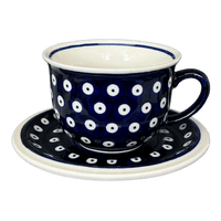 A picture of a Polish Pottery 10 oz. Cup & Saucer (Dot to Dot) | NDA44-22 as shown at PolishPotteryOutlet.com/products/10-oz-cup-saucer-dot-to-dot-nda44-22