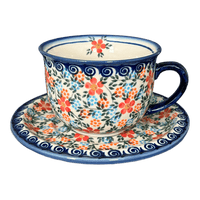 A picture of a Polish Pottery 10 oz. Cup & Saucer (Meadow in Bloom) | NDA44-A54 as shown at PolishPotteryOutlet.com/products/10-oz-cup-saucer-meadow-in-bloom-nda44-a54