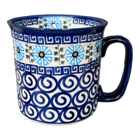 A picture of a Polish Pottery 14 oz. Straight Mug (Blue Daisy Spiral) | NDA47-38 as shown at PolishPotteryOutlet.com/products/14-oz-straight-mug-blue-daisy-spiral-nda47-38