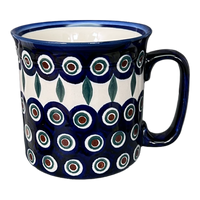 A picture of a Polish Pottery 14 oz. Straight Mug (Peacock) | NDA47-43 as shown at PolishPotteryOutlet.com/products/14-oz-straight-mug-peacock-nda47-43