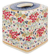 A picture of a Polish Pottery Tissue Box Cover (Ruby Bouquet) | O003S-DPCS as shown at PolishPotteryOutlet.com/products/tissue-box-cover-ruby-bouquet