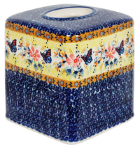 A picture of a Polish Pottery Tissue Box Cover (Butterfly Bliss) | O003S-WK73 as shown at PolishPotteryOutlet.com/products/tissue-box-cover-butterfly-bliss