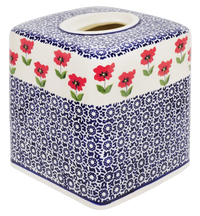 A picture of a Polish Pottery Tissue Box Cover (Poppy Garden) | O003T-EJ01 as shown at PolishPotteryOutlet.com/products/tissue-box-cover-poppy-garden