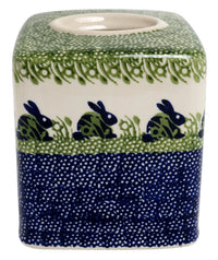 A picture of a Polish Pottery Tissue Box Cover (Bunny Love) | O003T-P324 as shown at PolishPotteryOutlet.com/products/tissue-box-cover-bunny-love