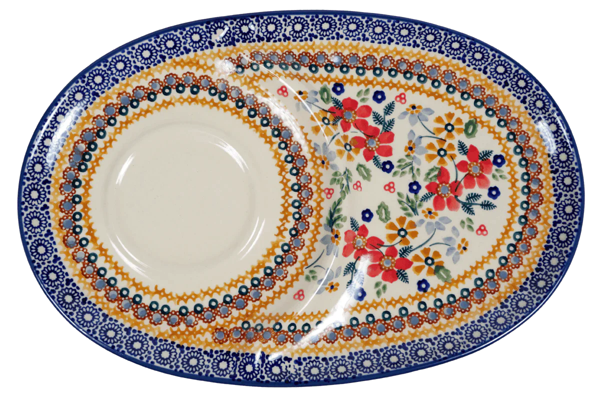 Plate, Oval, Soup & Sandwich, 11.75" x 7.25" in "Ruby Duet" by Manufaktura | P006S-DPLC