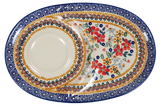 Plate, Oval, Soup & Sandwich, 11.75" x 7.25" in "Ruby Duet" by Manufaktura | P006S-DPLC