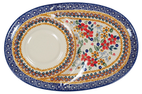 A picture of a Polish Pottery Soup and Sandwich Plate (Ruby Duet) | P006S-DPLC as shown at PolishPotteryOutlet.com/products/soup-sandwich-breakfast-plate-ruby-duet