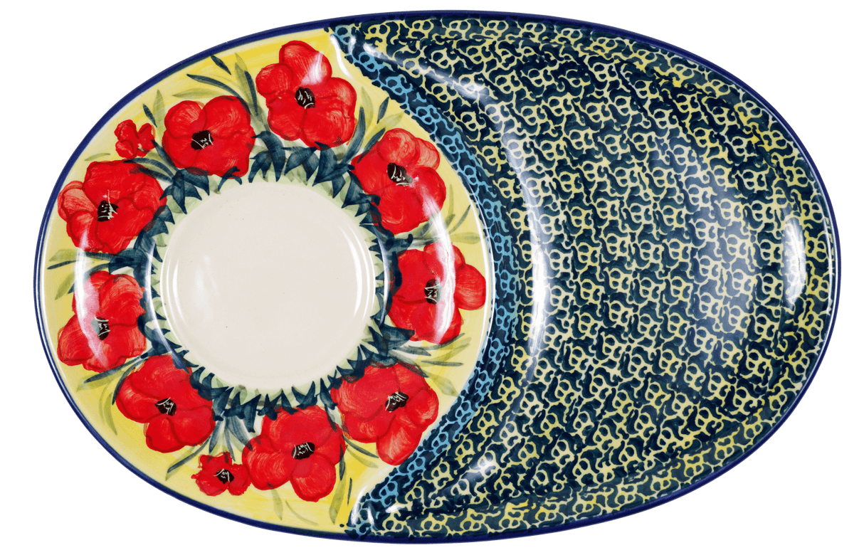 Plate, Oval, Soup & Sandwich, 11.75" x 7.25" in "Poppies in Bloom" by Manufaktura | P006S-JZ34
