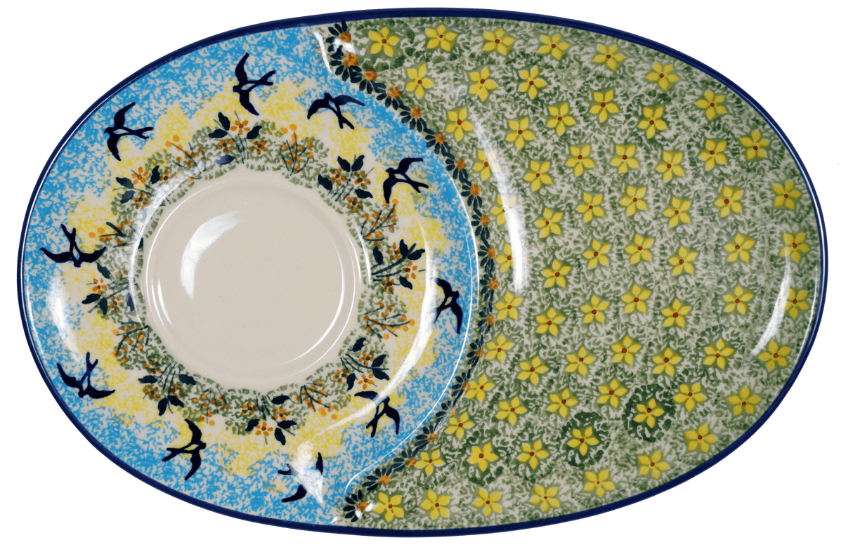 Plate, Oval, Soup & Sandwich, 11.75" x 7.25" in "Soaring Swallows" by Manufaktura | P006S-WK57