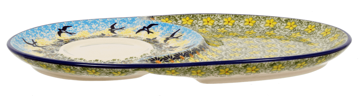 Plate, Oval, Soup & Sandwich, 11.75" x 7.25" in "Soaring Swallows" by Manufaktura | P006S-WK57