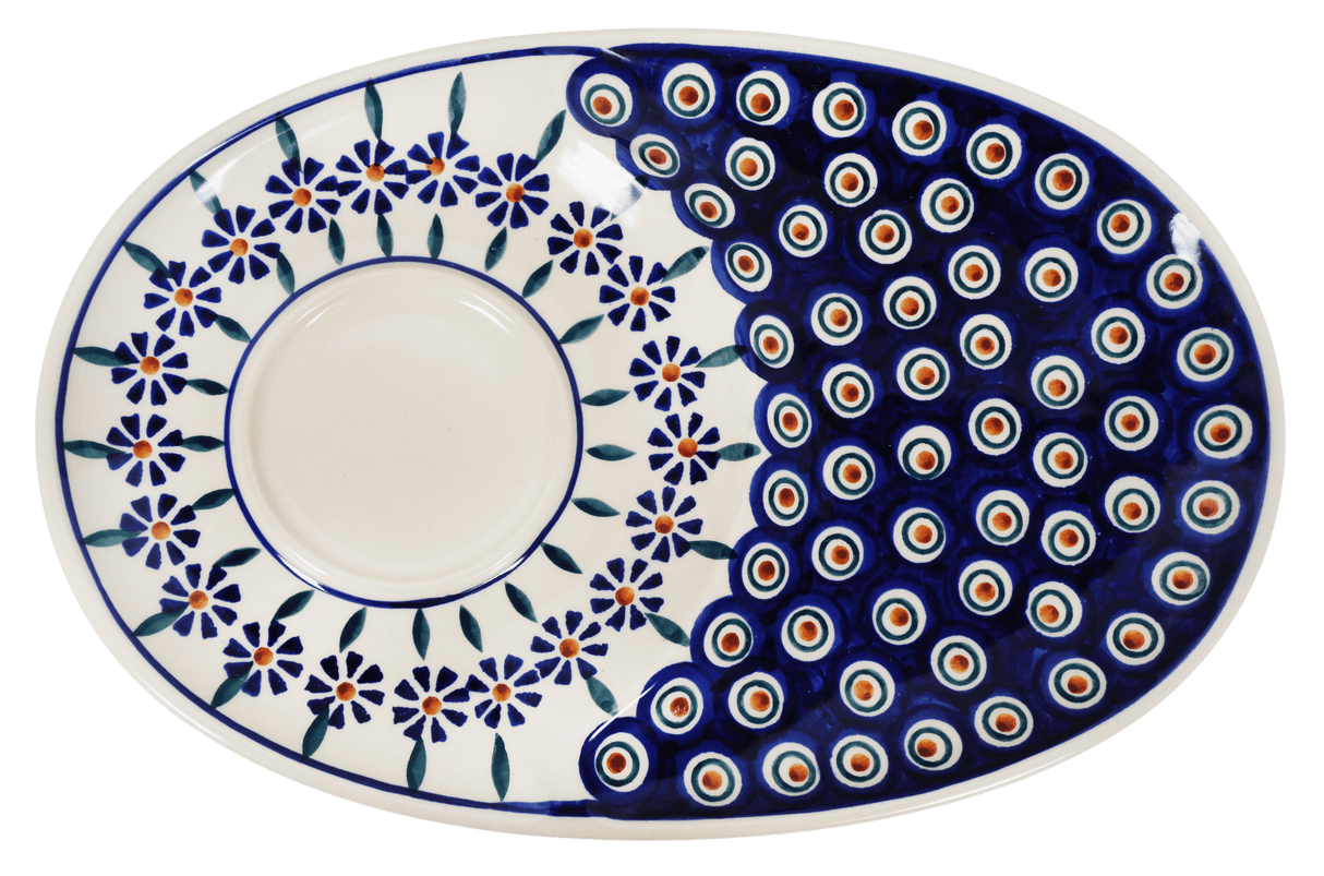 Plate, Oval, Soup & Sandwich, 11.75" x 7.25" in "Floral Peacock" by Manufaktura | P006T-54KK
