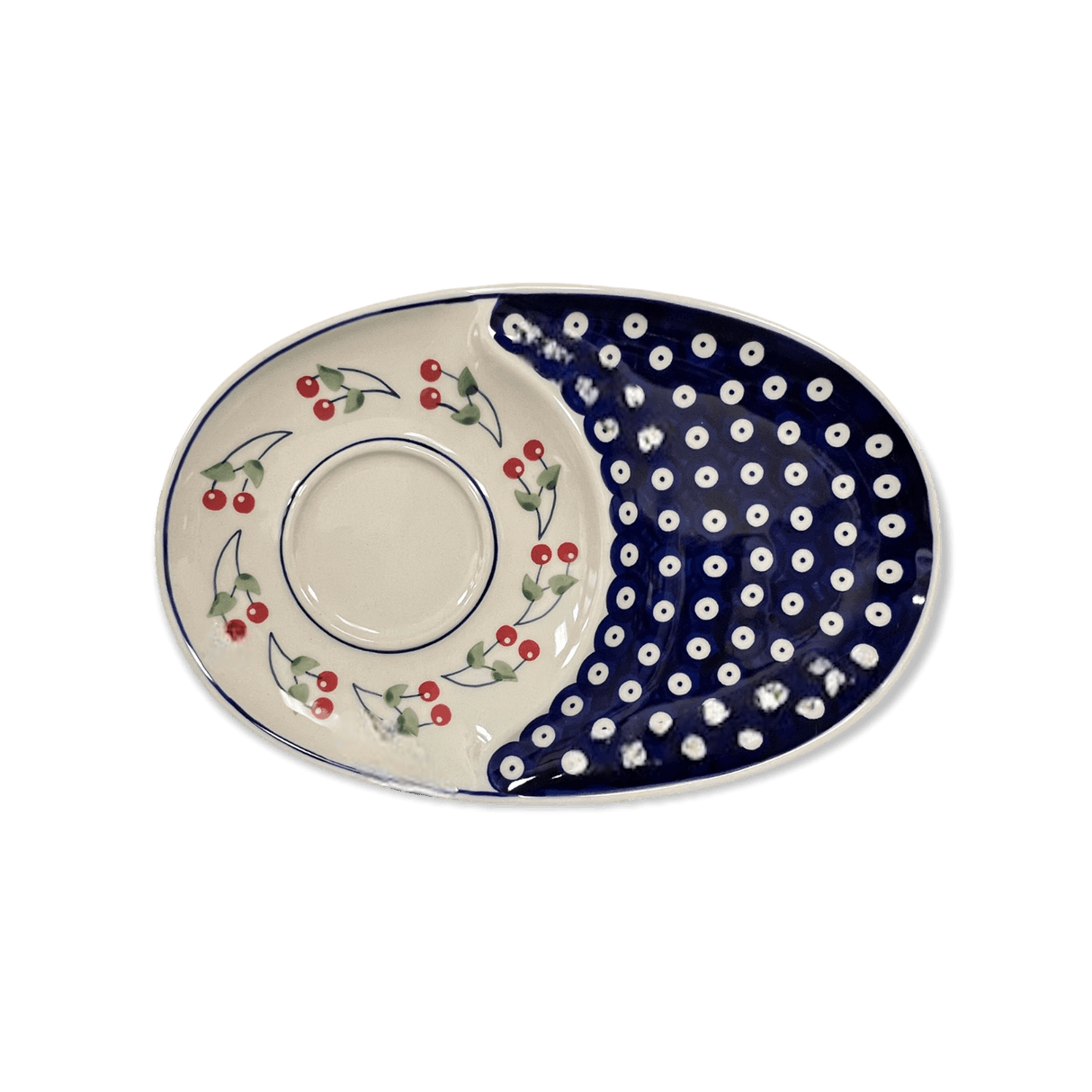 Plate, Oval, Soup & Sandwich, 11.75" x 7.25" in "Cherry Dot" by Manufaktura | P006T-70WI