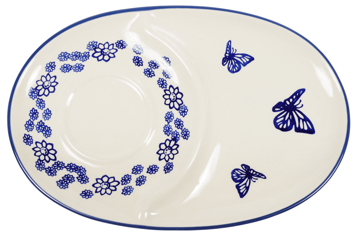 Plate, Oval, Soup & Sandwich, 11.75" x 7.25" in "Butterfly Garden" by Manufaktura | P006T-MOT1