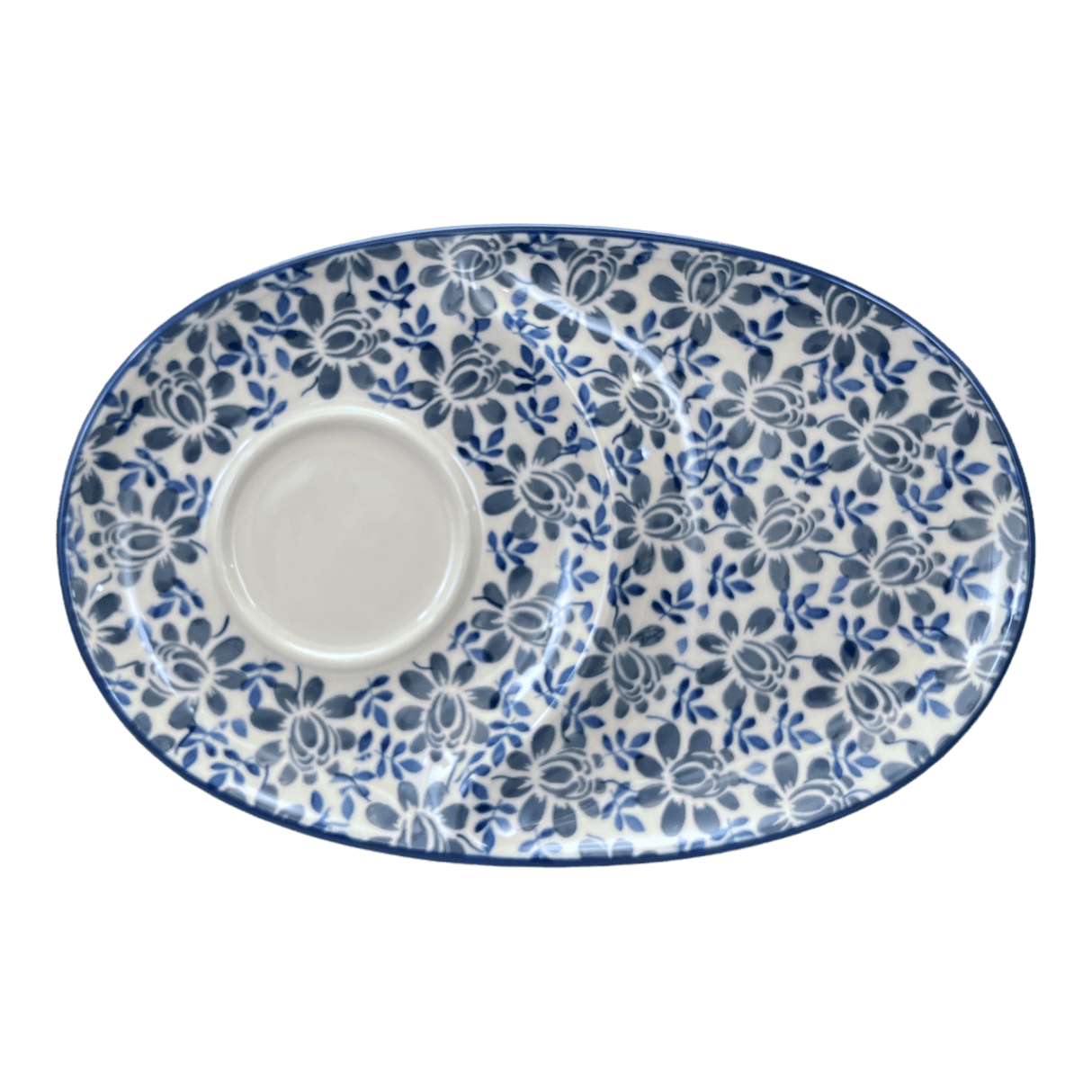 Plate, Round, Soup & Sandwich, 11.75" x 7.25" in "English Blue" by Manufaktura | P006U-AS53