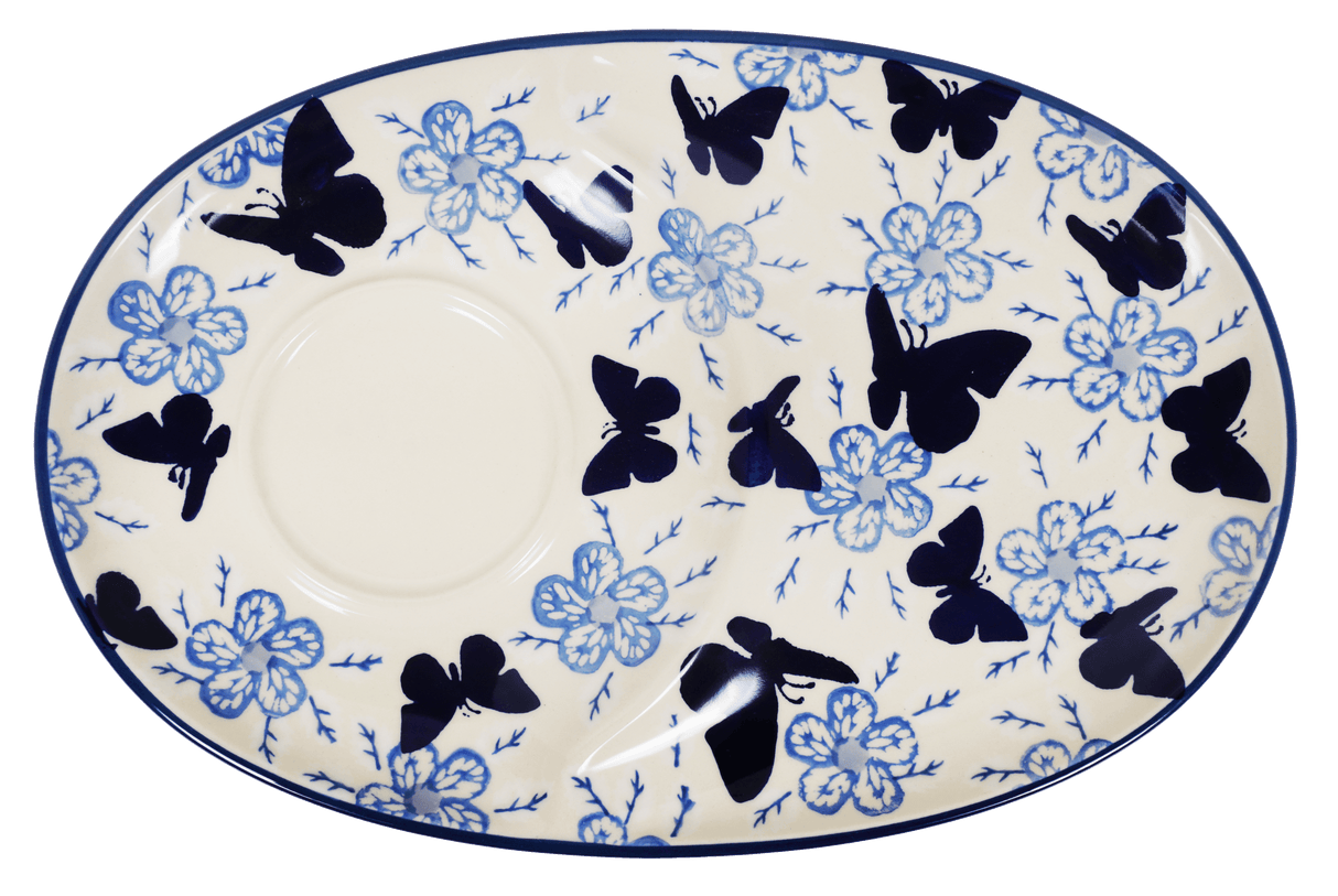 Plate, Oval, Soup & Sandwich, 11.75" x 7.25" in "Blue Butterfly" by Manufaktura | P006U-AS58