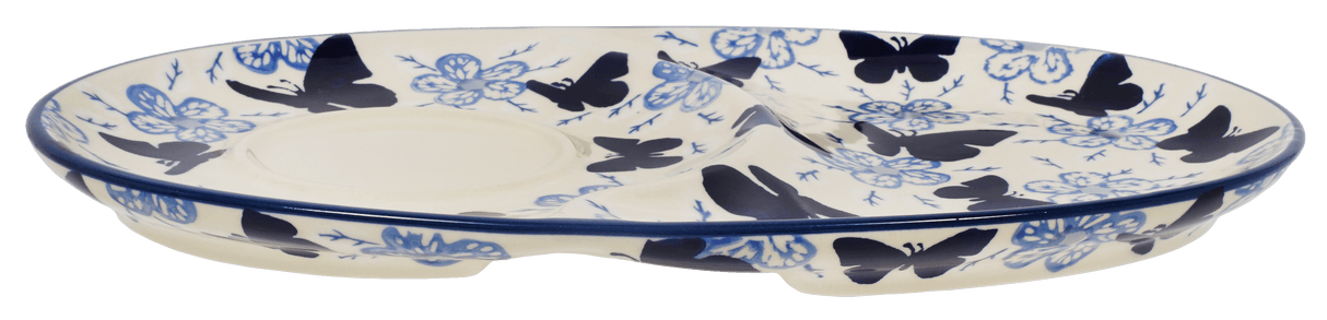 Plate, Oval, Soup & Sandwich, 11.75" x 7.25" in "Blue Butterfly" by Manufaktura | P006U-AS58