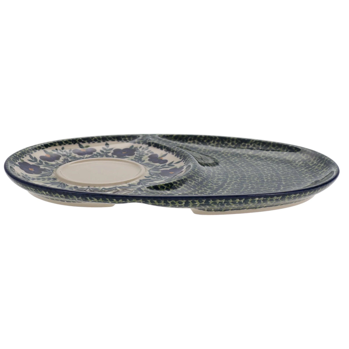 Plate, Oval, Soup & Sandwich, 11.75" x 7.25" in "Bouncing Blue Blossoms" by Manufaktura | P006U-IM03