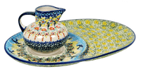 A picture of a Polish Pottery Soup and Sandwich Plate (Peacock) | P006T-54 as shown at PolishPotteryOutlet.com/products/soup-sandwich-breakfast-plate-peacock