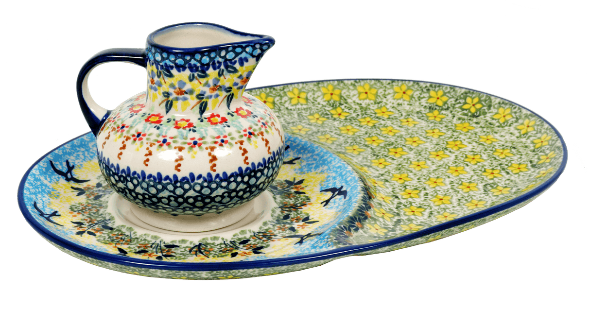 Plate, Oval, Soup & Sandwich, 11.75" x 7.25" in "Floral Peacock" by Manufaktura | P006T-54KK