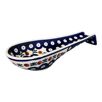 A picture of a Polish Pottery Spoon Rest W/Handle (Mosquito) | P007T-70 as shown at PolishPotteryOutlet.com/products/spoon-rest-w-handle-mosquito-p007t-70