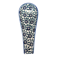 A picture of a Polish Pottery Spoon Rest, Large, 9.25" in "Peacock Parade" by Manufaktura | P007U-AS60 as shown at PolishPotteryOutlet.com/products/spoon-rest-w-handle-peacock-parade-p007u-as60