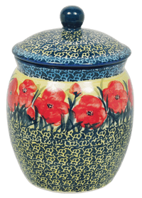 A picture of a Polish Pottery 2 Liter Canister (Poppies in Bloom) | P074S-JZ34 as shown at PolishPotteryOutlet.com/products/2-liter-canister-poppies-in-bloom-p074s-jz34