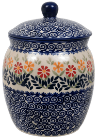 A picture of a Polish Pottery 2 Liter Canister (Flower Power) | P074T-JS14 as shown at PolishPotteryOutlet.com/products/2-liter-canister-flower-power-p074t-js14