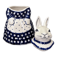 A picture of a Polish Pottery Rabbit Cookie Jar (Dot to Dot) | P080T-70A as shown at PolishPotteryOutlet.com/products/rabbit-cookie-jar-dot-to-dot-p080t-70a