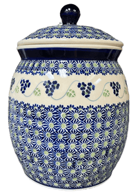 A picture of a Polish Pottery 4 Liter Canister (Vineyard in Bloom) | P081T-MCP as shown at PolishPotteryOutlet.com/products/4-liter-canister-vineyard-in-bloom-p081t-mcp