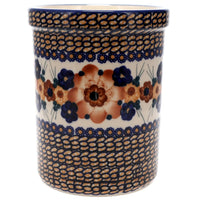 A picture of a Polish Pottery Utensil Holder (Bouquet in a Basket) | P082S-JZK as shown at PolishPotteryOutlet.com/products/utensil-holder-wine-chiller-pansies-p082s-jzb-1