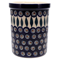 A picture of a Polish Pottery Utensil Holder (Peacock) | P082T-54 as shown at PolishPotteryOutlet.com/products/utensil-holder-wine-chiller-peacock-p082t-54