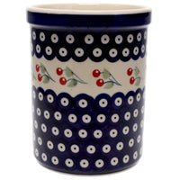 A picture of a Polish Pottery Utensil Holder (Cherry Dot) | P082T-70WI as shown at PolishPotteryOutlet.com/products/utensil-holder-wine-chiller-cherry-dot-p082t-70wi