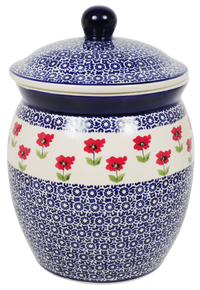A picture of a Polish Pottery 5 Liter Canister (Poppy Garden) | P084T-EJ01 as shown at PolishPotteryOutlet.com/products/canister-5l-poppy-garden