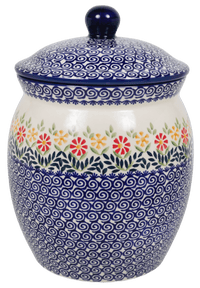 A picture of a Polish Pottery 5 Liter Canister (Flower Power) | P084T-JS14 as shown at PolishPotteryOutlet.com/products/5-liter-canister-flower-power-p084t-js14