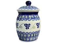A picture of a Polish Pottery 0.5 Liter Canister (Vineyard in Bloom) | P087T-MCP as shown at PolishPotteryOutlet.com/products/0-5-liter-canister-vineyard-in-bloom-p087t-mcp