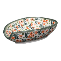 A picture of a Polish Pottery Small Spoon Rest (Peach Blossoms) | P093S-AS46 as shown at PolishPotteryOutlet.com/products/spoon-rest-peach-blossoms-p093s-as46