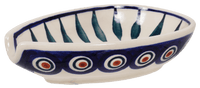 A picture of a Polish Pottery Small Spoon Rest (Peacock) | P093T-54 as shown at PolishPotteryOutlet.com/products/spoon-rest-peacock