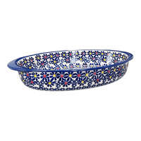 A picture of a Polish Pottery Small Oval Baker (Field of Daisies) | P098S-S001 as shown at PolishPotteryOutlet.com/products/7-5-x-12-oval-baker-s001-p098s-s001