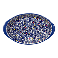 A picture of a Polish Pottery Small Oval Baker (Field of Daisies) | P098S-S001 as shown at PolishPotteryOutlet.com/products/7-5-x-12-oval-baker-s001-p098s-s001