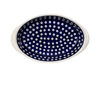A picture of a Polish Pottery 7.5" x 12" Oval Baker (Dot to Dot) | P098T-70A as shown at PolishPotteryOutlet.com/products/7-5-x-12-oval-baker-dot-to-dot-p098t-70a