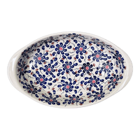 A picture of a Polish Pottery Small Oval Baker (Floral Fireworks) | P098U-BSAS as shown at PolishPotteryOutlet.com/products/7-5-x-12-oval-baker-floral-fireworks-p098u-bsas