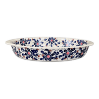 A picture of a Polish Pottery Small Oval Baker (Floral Fireworks) | P098U-BSAS as shown at PolishPotteryOutlet.com/products/7-5-x-12-oval-baker-floral-fireworks-p098u-bsas
