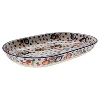 A picture of a Polish Pottery 7"x11" Oval Roaster (Bubble Machine) | P099M-AS38 as shown at PolishPotteryOutlet.com/products/7x11-oval-roaster-bubble-machine