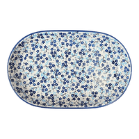 A picture of a Polish Pottery 7"x11" Oval Roaster (Scattered Blues) | P099S-AS45 as shown at PolishPotteryOutlet.com/products/7x11-oval-roaster-scattered-blues-p099s-as45