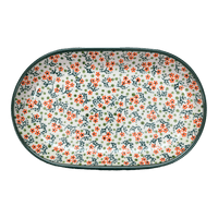 A picture of a Polish Pottery 7"x11" Oval Roaster (Peach Blossoms) | P099S-AS46 as shown at PolishPotteryOutlet.com/products/7x11-oval-roaster-peach-blossoms-p099s-as46
