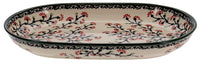 A picture of a Polish Pottery 7"x11" Oval Roaster (Cherry Blossom) | P099S-DPGJ as shown at PolishPotteryOutlet.com/products/7x11-oval-roaster-cherry-blossom-p099s-dpgj