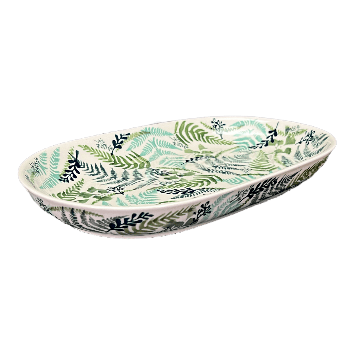 Plate, Roaster, Oval, 7"x11" in "Scattered Ferns" by Manufaktura | P099S-GZ39