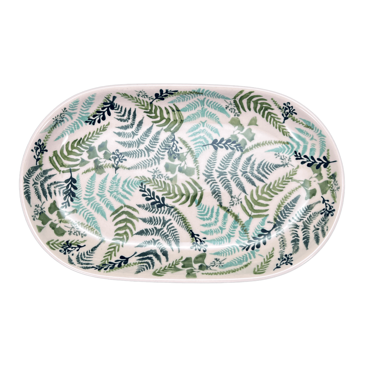 Plate, Roaster, Oval, 7"x11" in "Scattered Ferns" by Manufaktura | P099S-GZ39