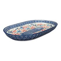 A picture of a Polish Pottery 7"x11" Oval Roaster (Festive Flowers) | P099S-IZ16 as shown at PolishPotteryOutlet.com/products/7x11-oval-roaster-festive-flowers-p099s-iz16