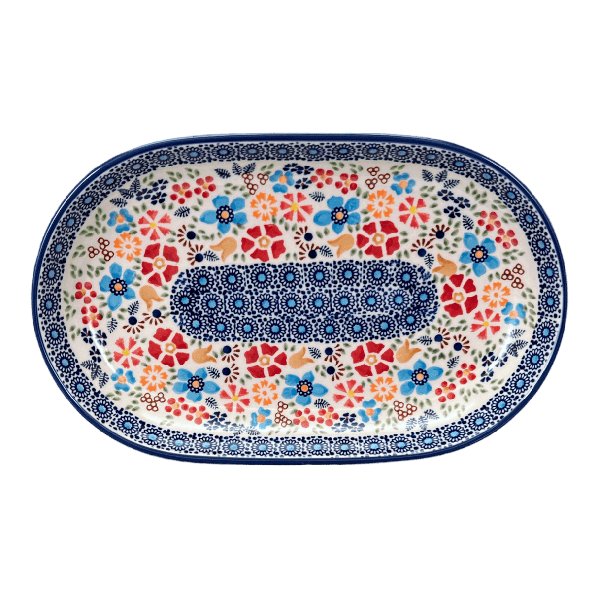 Plate, Roaster, Oval, 7"x11" in "Festive Flowers" by Manufaktura | P099S-IZ16